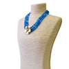 Triple Layer Turquoise Blue Bead Necklace w/ Gold Flower Pendant