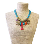 Tropical Pastel Blue & Metallic Mermaid Core Sea Life Charm Necklace