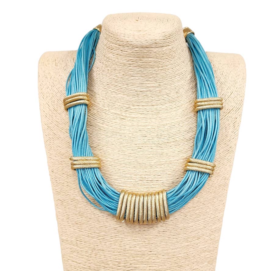 Turquoise Blue & Gold Chain Link Multi Strand Wax Cord Necklace – Gardenia  Jewelry