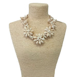 Neutral Seashell Flower Floral Necklace on Tan Beige Cord