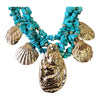 Turquoise Chip Multi Layer Necklace w/ Gold Metallic Charms