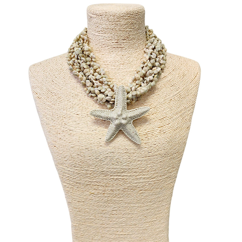 Neutral Sand Starfish Pendant Multi Strand Necklace