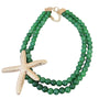 Double Layer Green & Gold Starfish Side Pendant Necklace