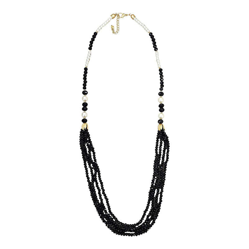 Layered Black & White Multi Strand Crystal & Pearl Necklace