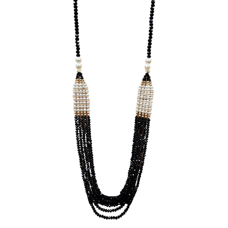 Layered Black & White Multi Strand Crystal & Pearl Necklace