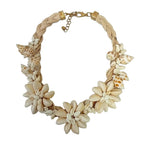 Neutral Seashell Flower Floral Necklace on Tan Beige Cord