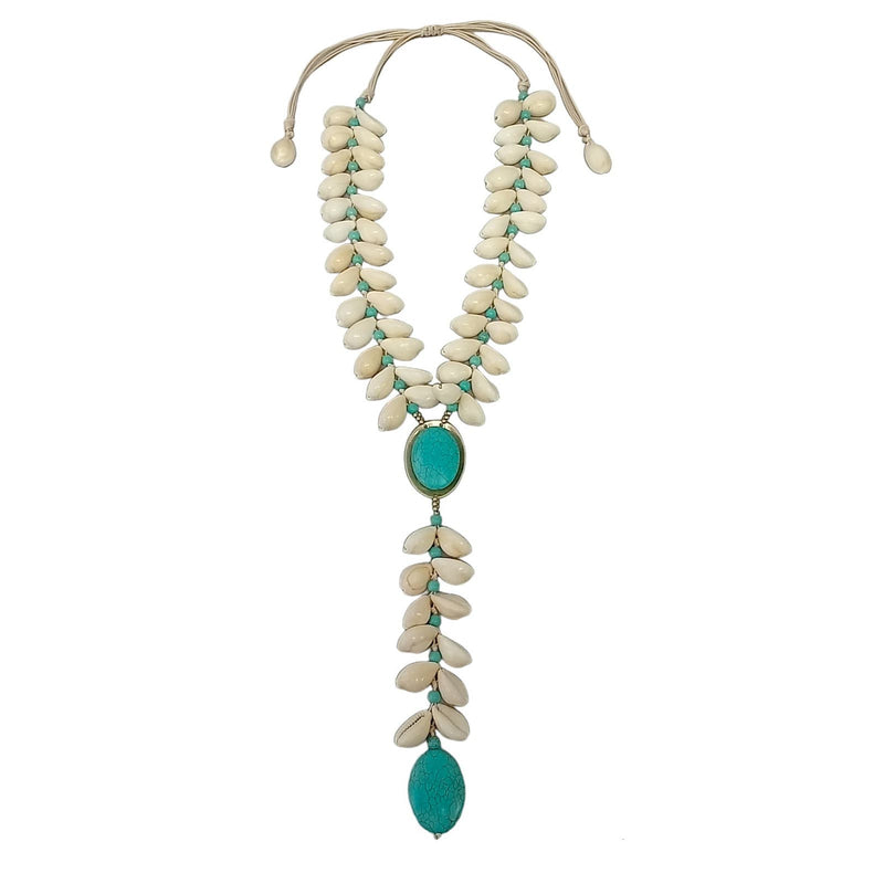 Ocean Seashell & Turquoise Blue Adjustable Lariat Y-Necklace