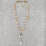 Rose Gold & Silver Rhinestone Crystal Y Drop Necklace