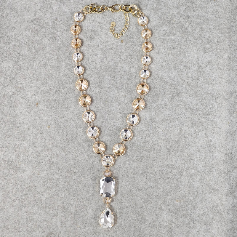 Rose Gold & Silver Rhinestone Crystal Y Drop Necklace