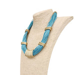 Turquoise Blue & Gold Chain Link Multi Strand Wax Cord Necklace