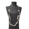 Long Multi Layer Shiny Silver Hematite Bead & Tahitian Pearl Statement Necklace