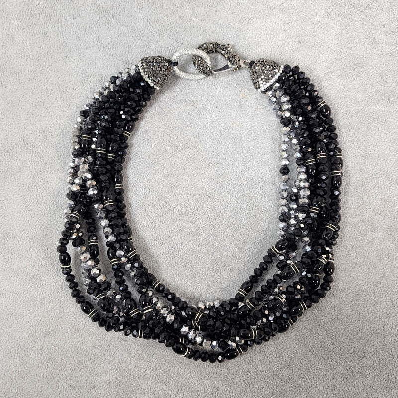 Black and Silver Twisted Torsade Necklace