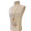Long Pearl Butterfly Pendant Statement Necklace on Beige Leather Cord