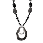Black and Silver Studded Crystal Pendant Necklace