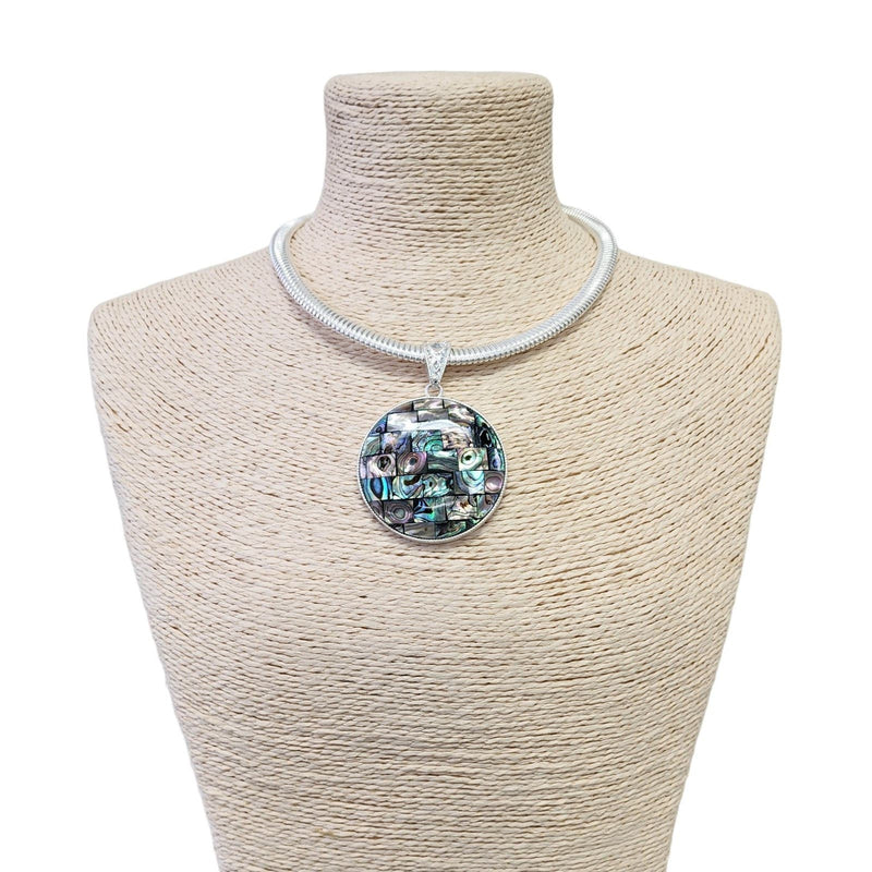 Mosaic Abalone Sea Shell Pendant Collar Necklace