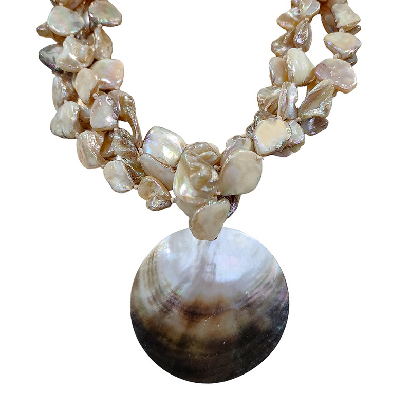 Beige Abalone Necklace with Seashell Pendant – Gardenia Jewelry