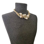 Beige & Gold Raffia & Edison Pearl Short Statement Collar Necklace