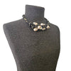Black & Gold Raffia & Edison Pearl Short Statement Collar Necklace